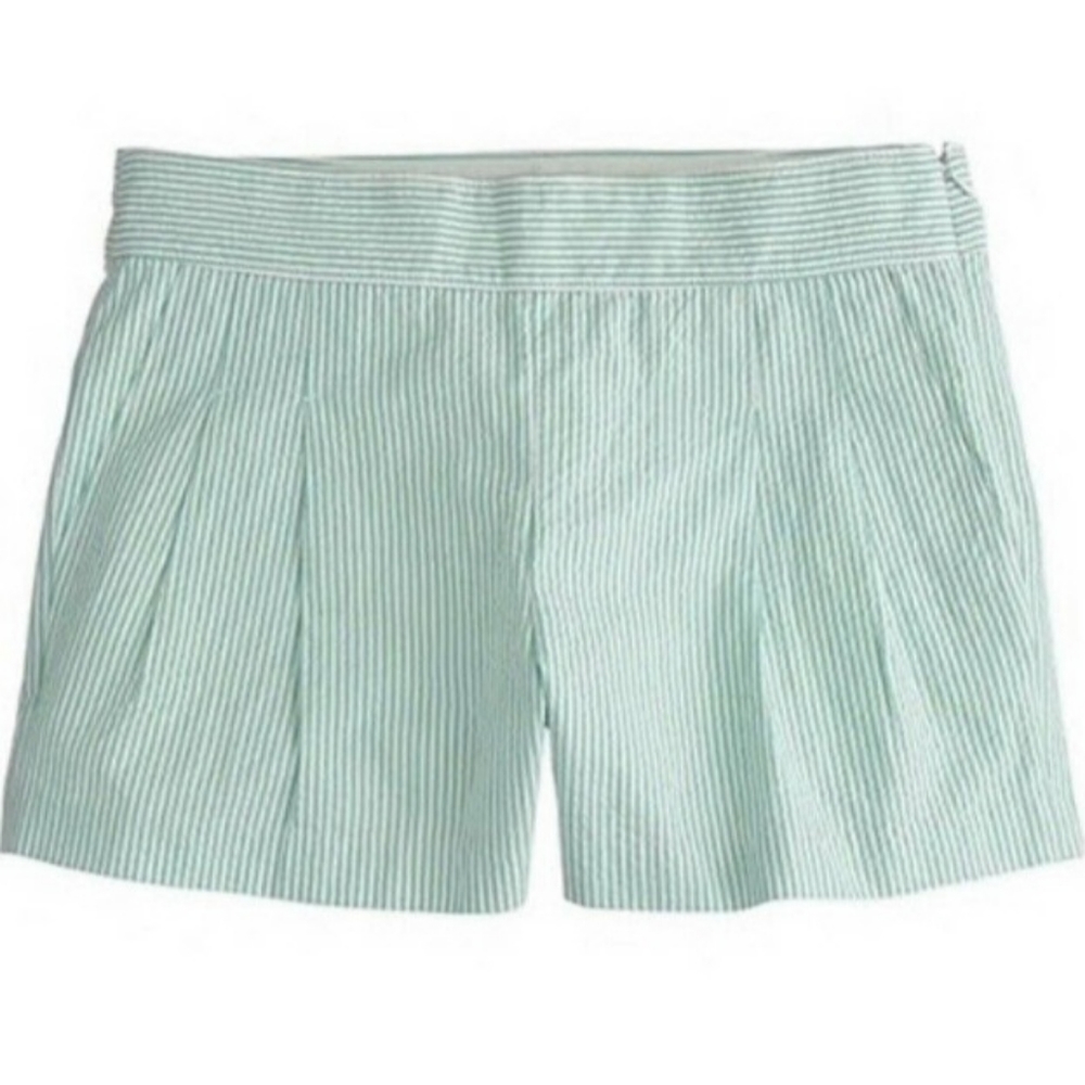 J. Crew NEW White Green Stripe Seersucker Chino Shorts Size 2
